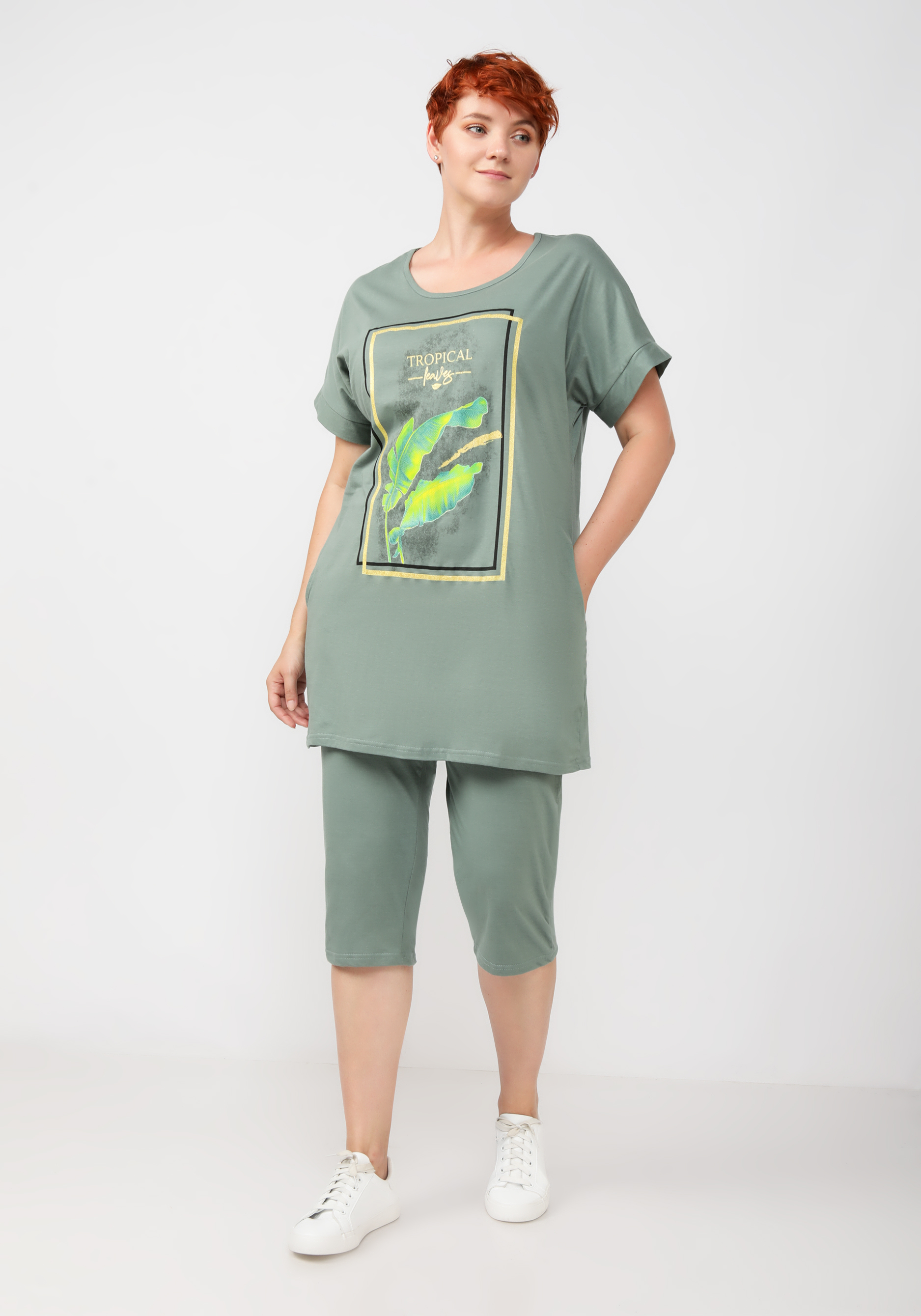 Женский костюм с бриджами Modalina, цвет зеленый, размер 70 - фото 1