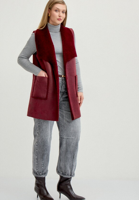 Жилет из эко дубленки шир.  580, рис. 8