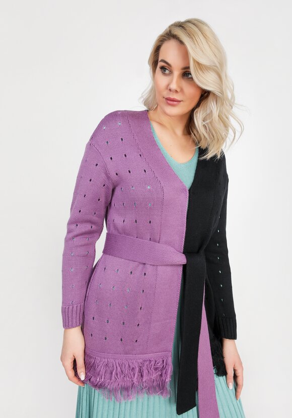 Кардиган с бахромой и поясом шир.  580, рис. 9