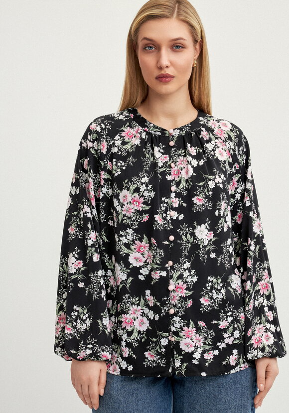 Блуза с цветочным принтом на пугoвицах шир.  580, рис. 12