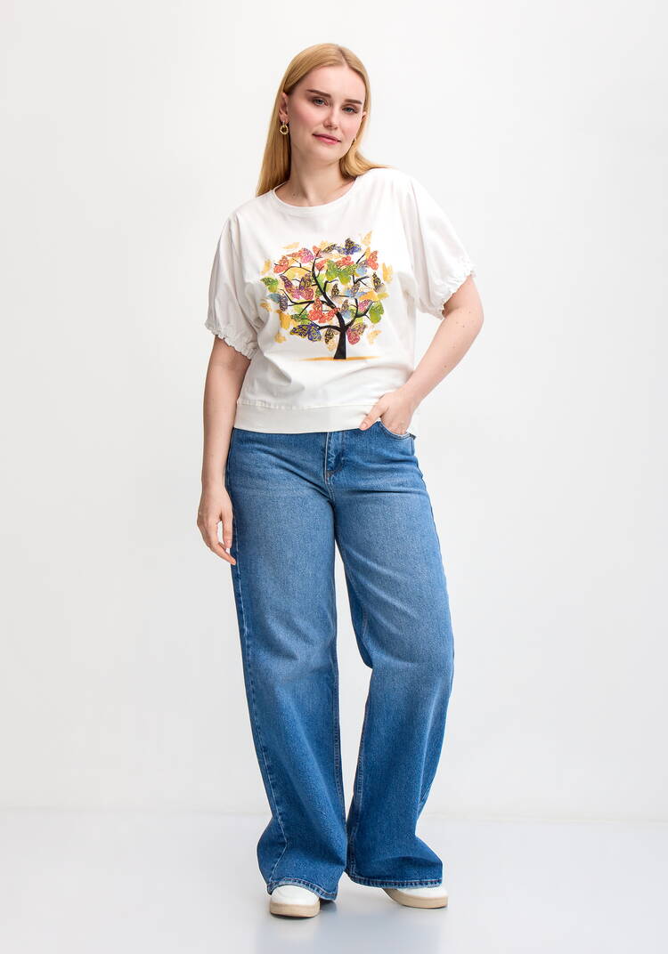 Блуза с ярким принтом и коротким рукавом шир.  750, рис. 19