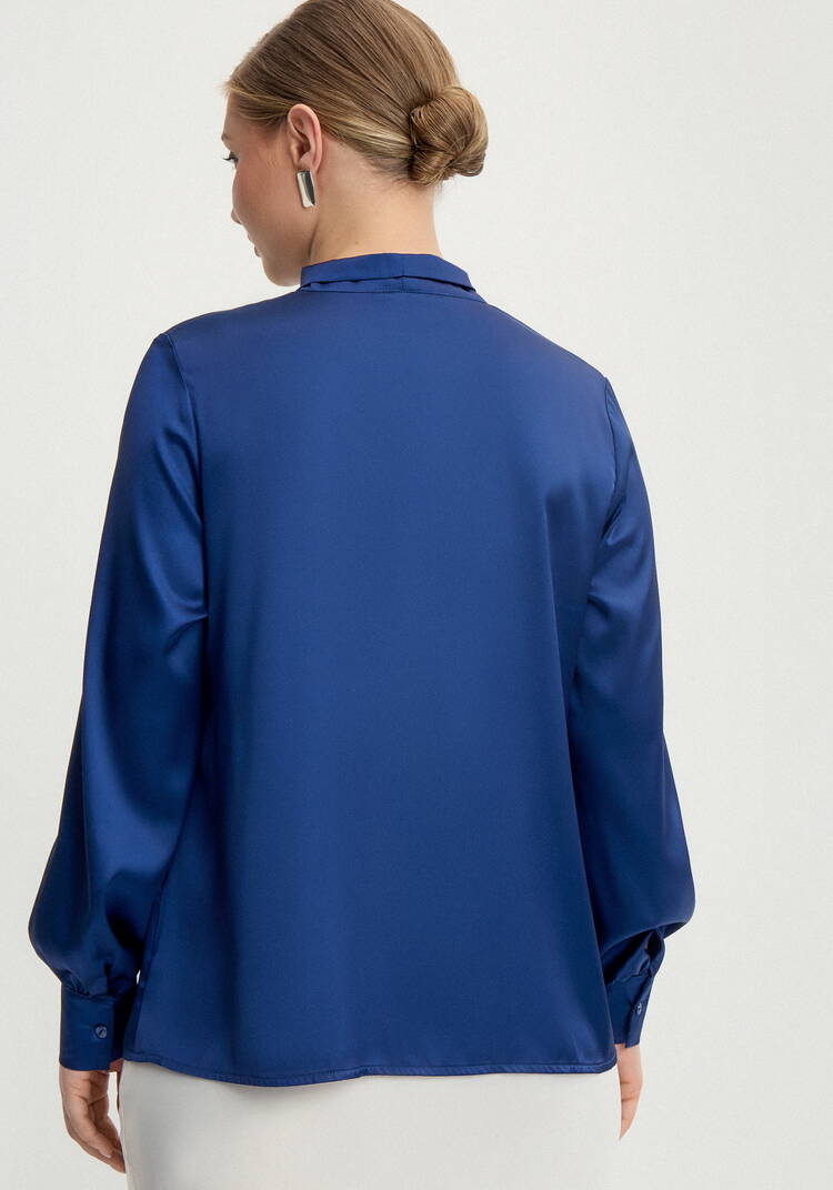 Блуза шелковая на пуговицах с бантом шир.  750, рис. 9