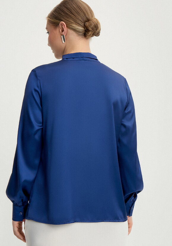 Блуза шелковая на пуговицах с бантом шир.  580, рис. 9