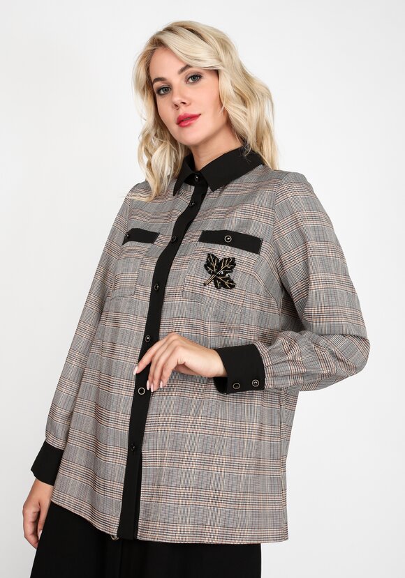 Рубашка в клетку с декоративным элементом шир.  580, рис. 1