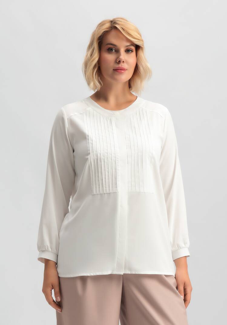 Блуза на пуговицах с декоративными складками шир.  750, рис. 4