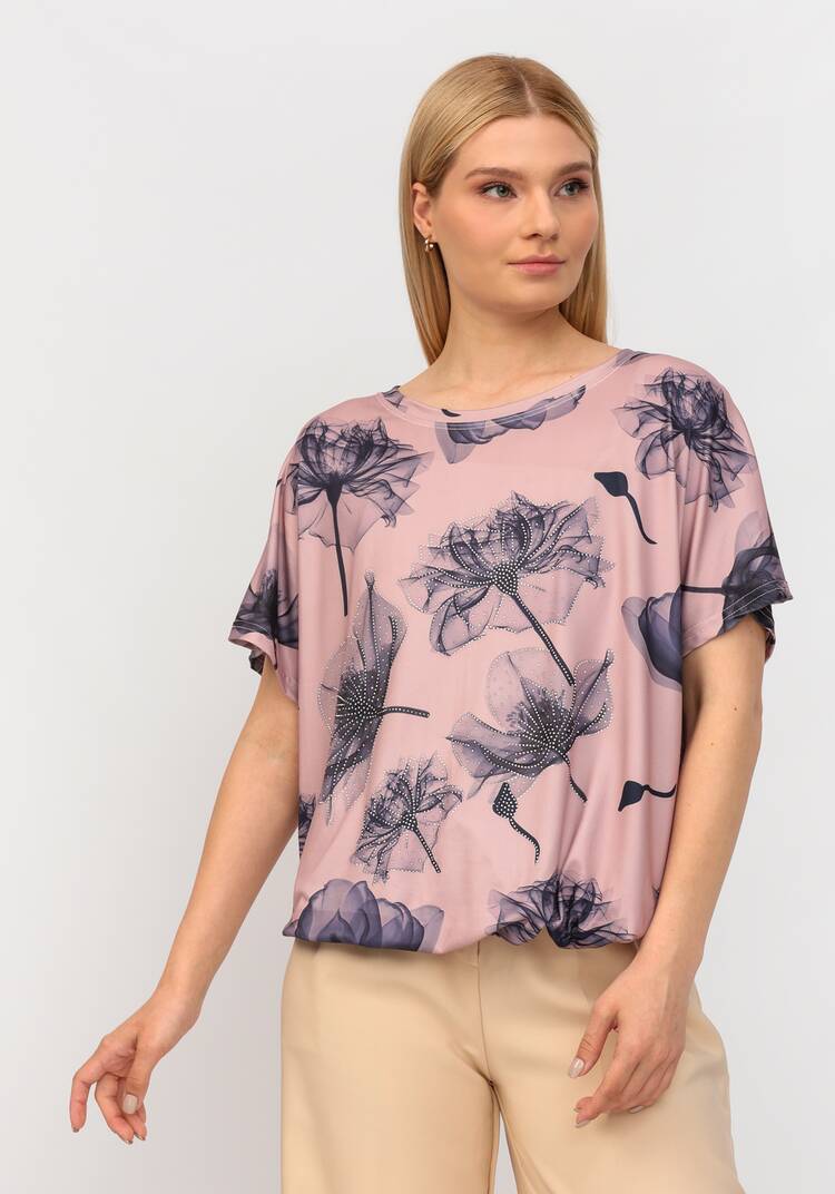 Блуза со стразами и цветочным принтом шир.  750, рис. 1