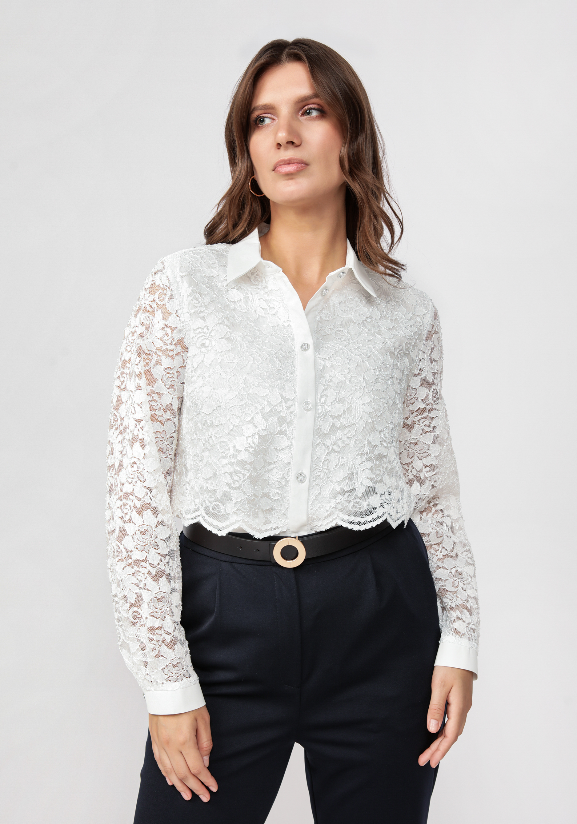 Блуза с ажурным кружевом прямого силуэта блузка прямого кроя