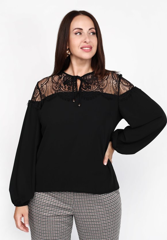 Блуза с кружевной вставкой и завязками шир.  580, рис. 2