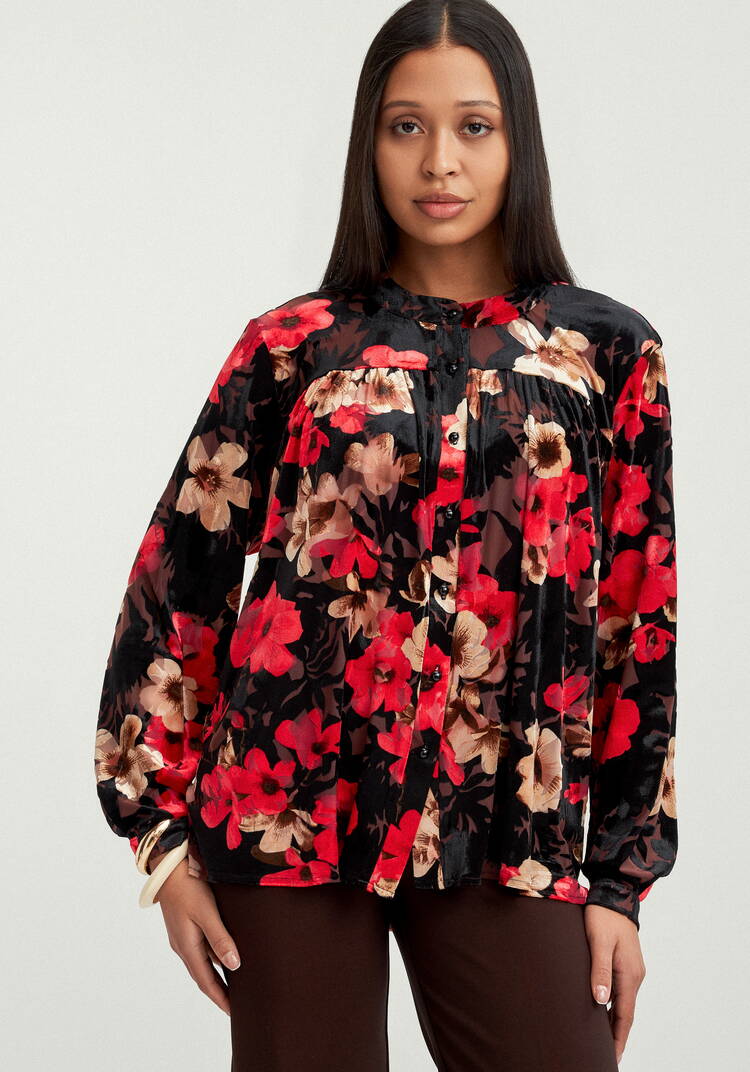 Блуза из пан-бархата с цветочным принтом шир.  750, рис. 8