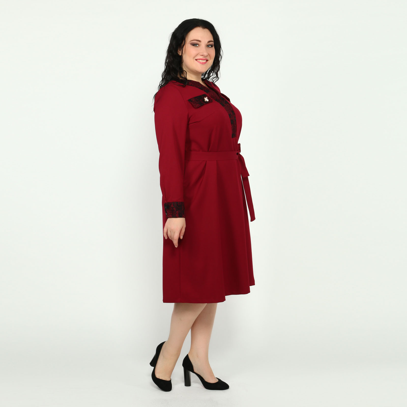 Платье с поясом и длинным рукавом Elletto Life, размер 48, цвет красный - фото 3
