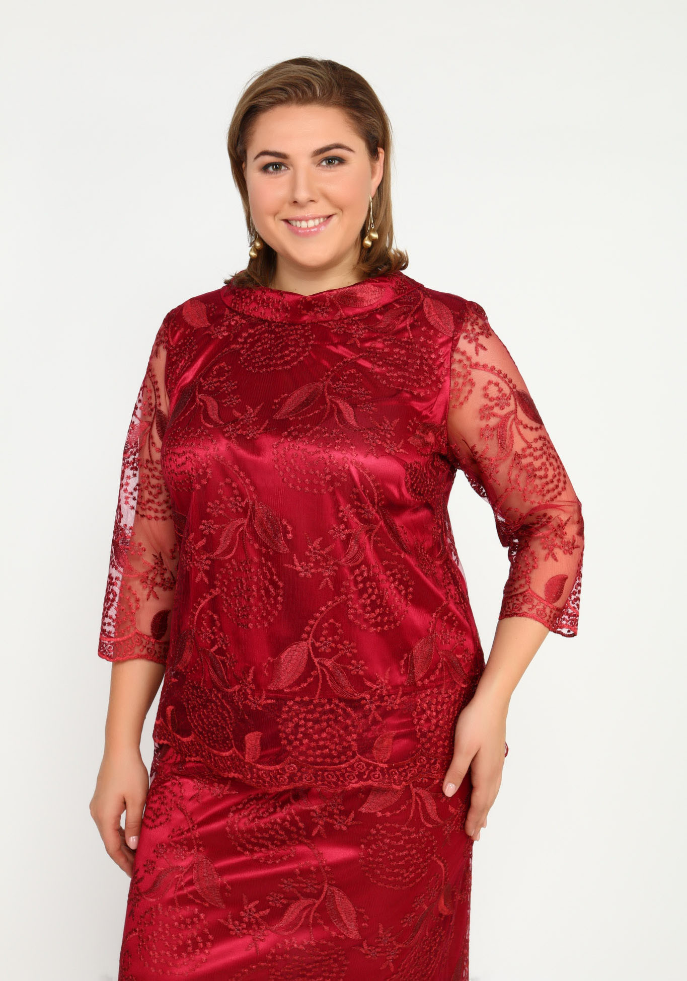 Платье гипюровое с имитацией двойки Bel Fiore, размер 48, цвет красный - фото 10