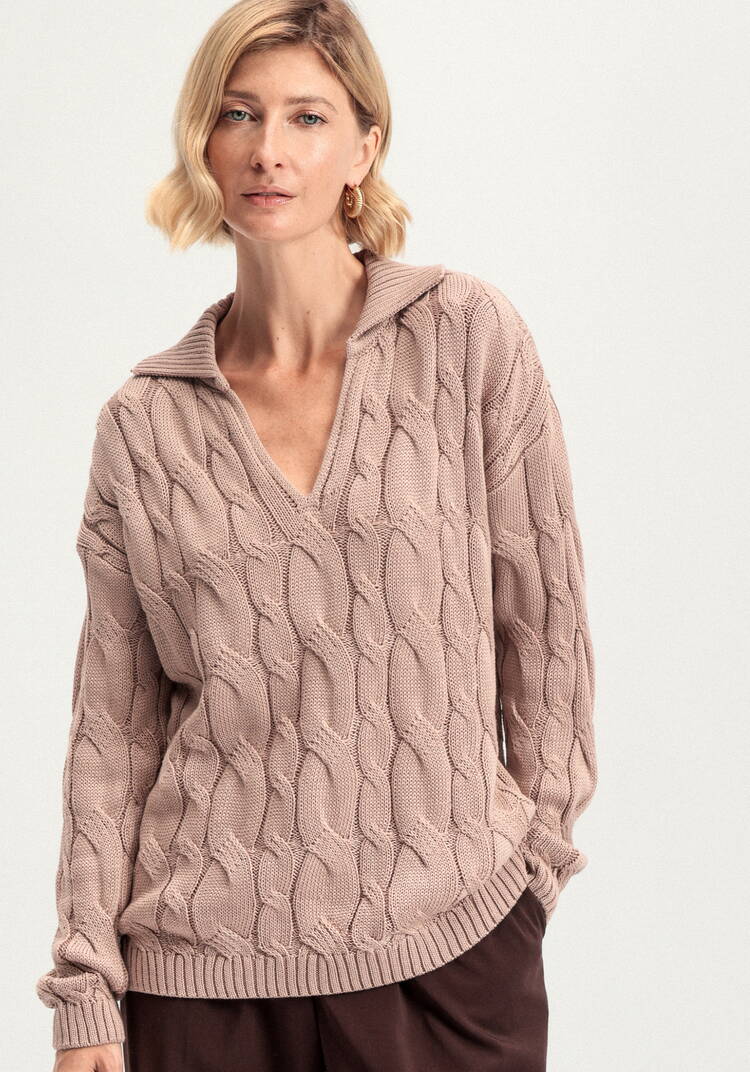 Джемпер с косами и воротником-поло шир.  750, рис. 19