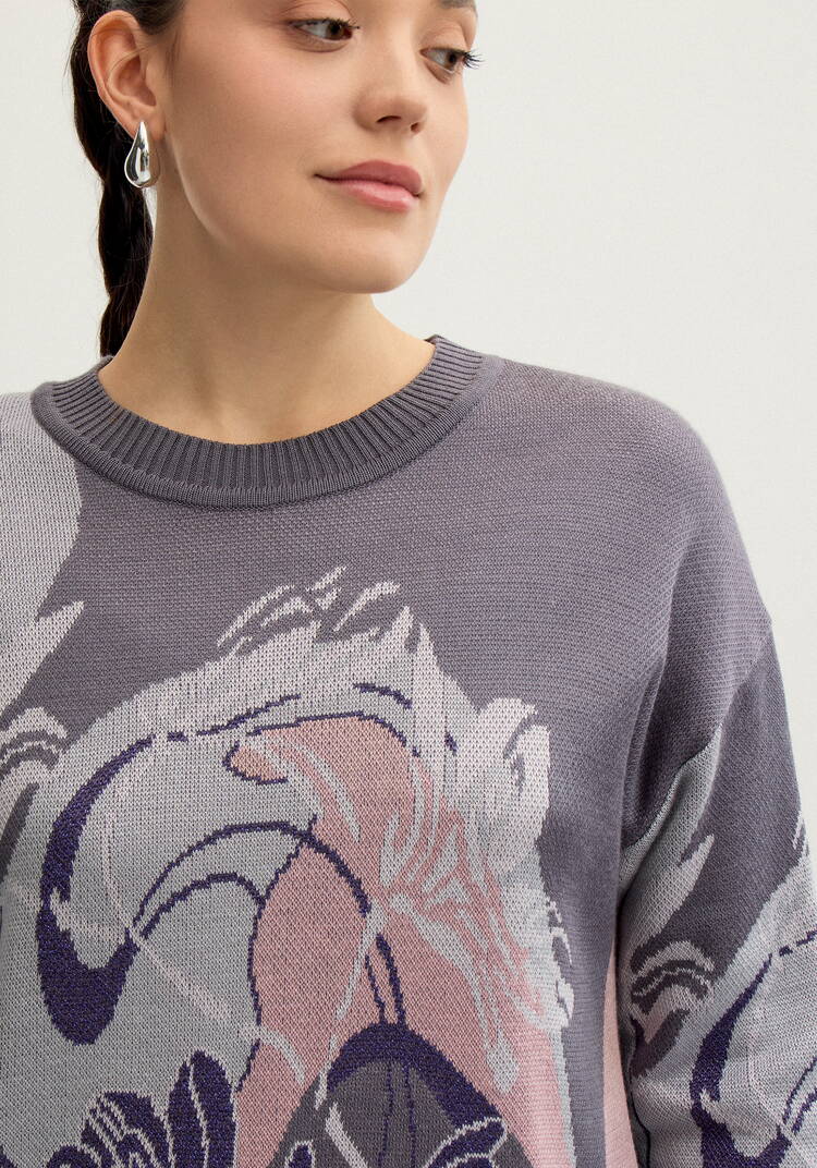 Джемпер с цветочно-абстрактным принтом шир.  750, рис. 17