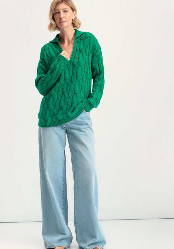 Джемпер с косами и воротником-поло шир.  580, рис. 2