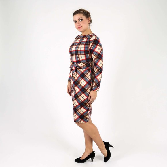 Платье-миди с принтом клетка шир.  580, рис. 6