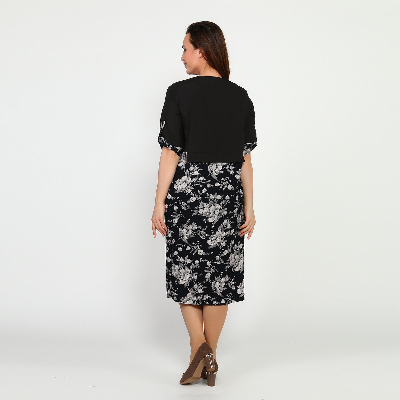 Платье свободного кроя с контрастной юбкой Elletto Life, размер 56, цвет цветы - фото 7