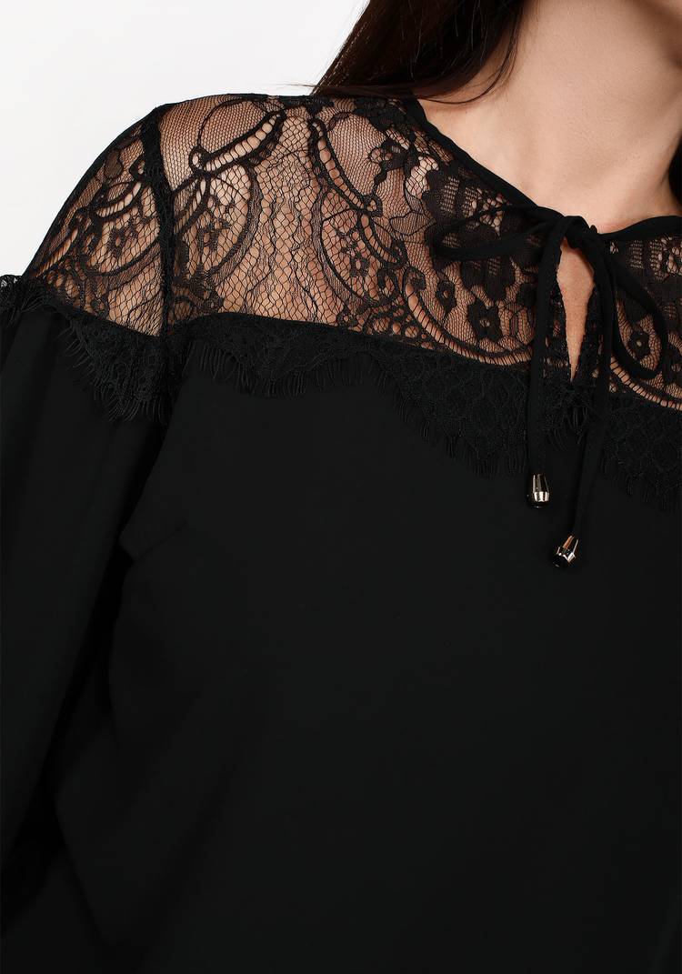 Блуза с кружевной вставкой и завязками шир.  750, рис. 4