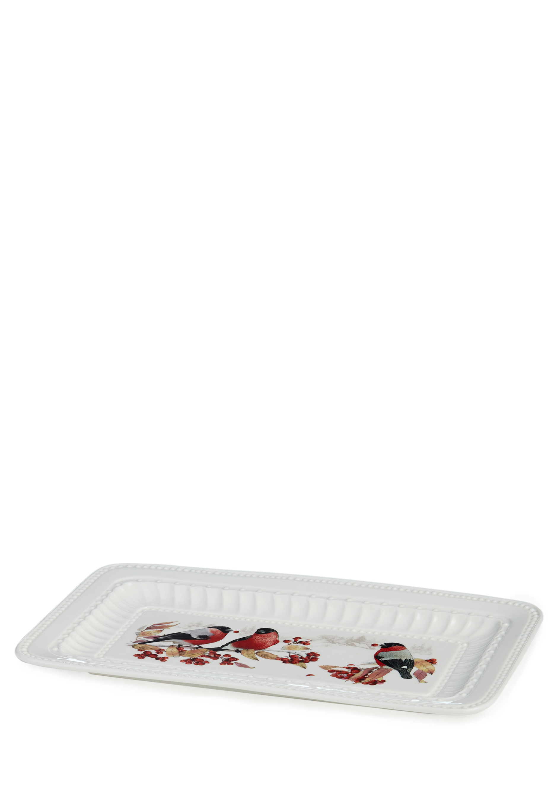 Блюдо фарфоровое прямоугольное "Снегири"