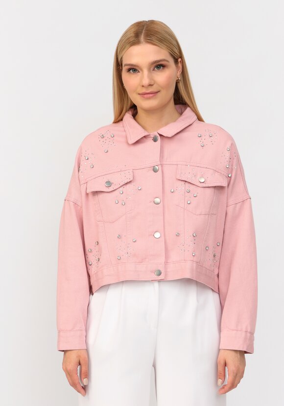 Джинсовая куртка со стразами шир.  580, рис. 9