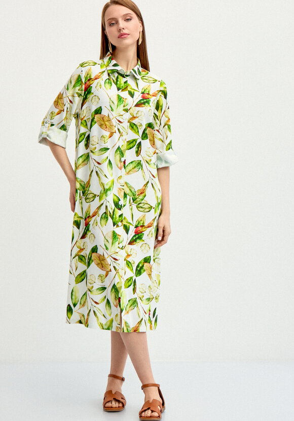 Платье-рубашка изо льна с принтом шир.  580, рис. 8