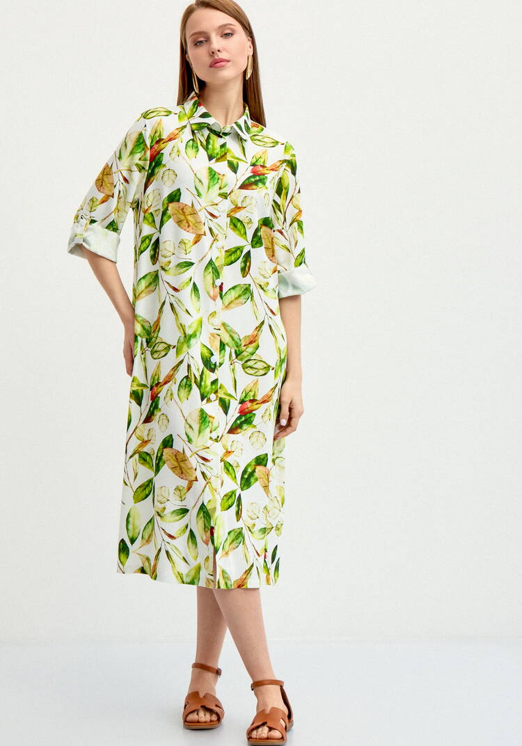 Платье-рубашка изо льна с принтом шир.  750, рис. 8