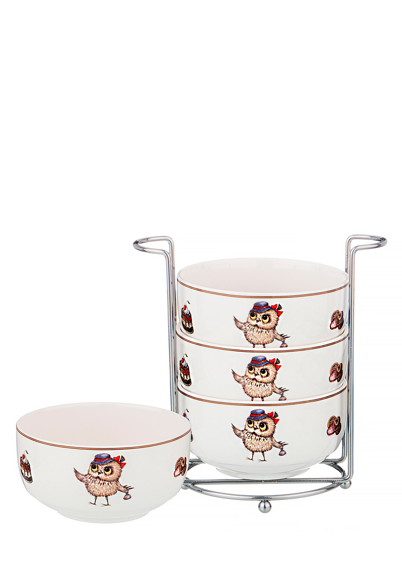 

Набор из 4 х салатников на подставке "Совушки"