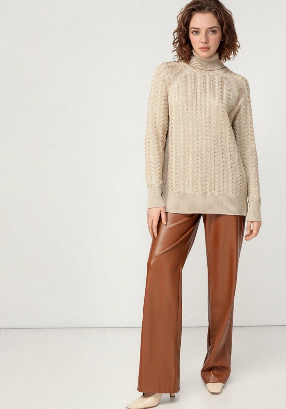 Свитер вязаный с косами и высоким горлом шир.  580, рис. 32