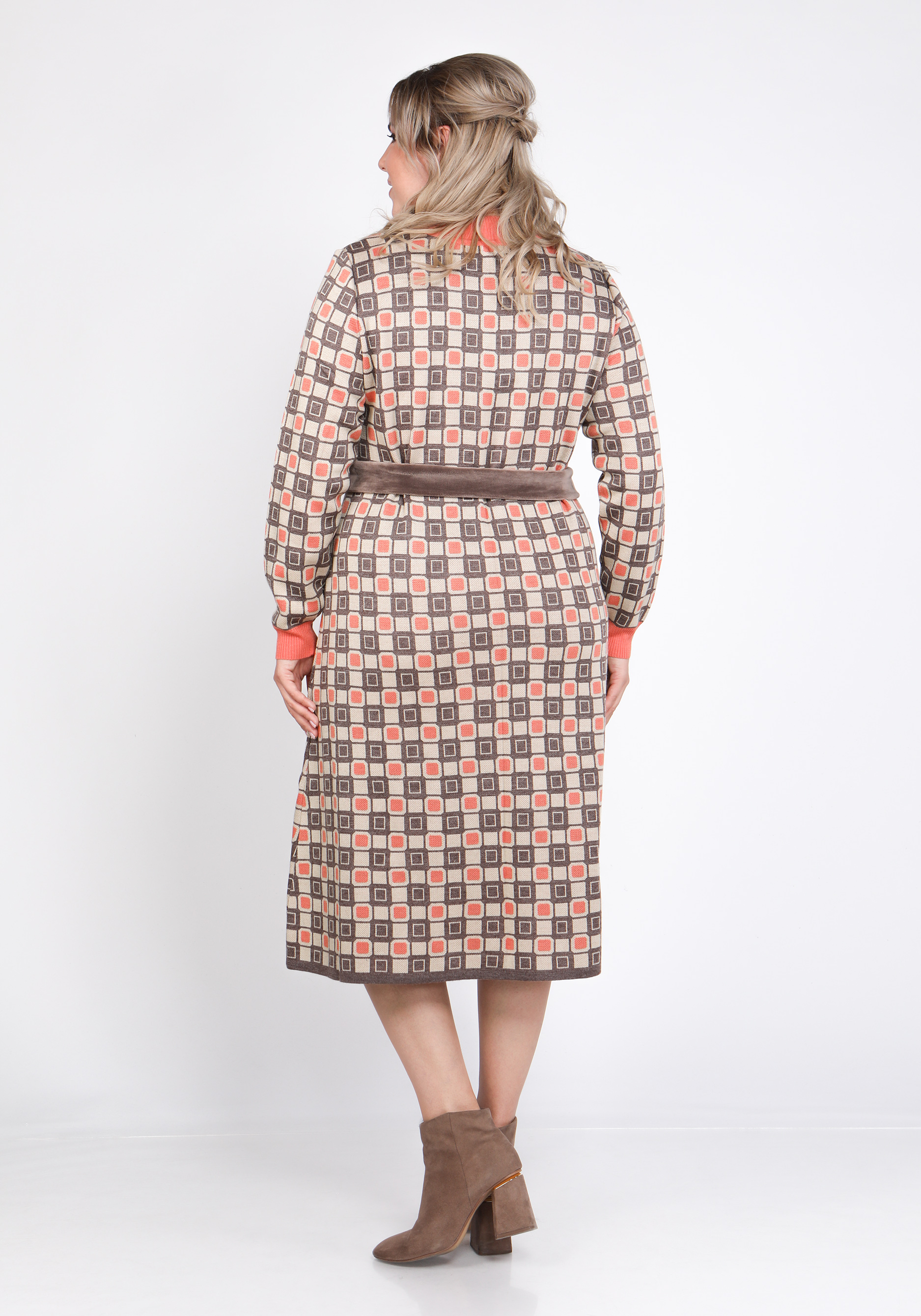 Платье с бархатным поясом Vivawool, размер 48, цвет темно-бежевый - фото 3