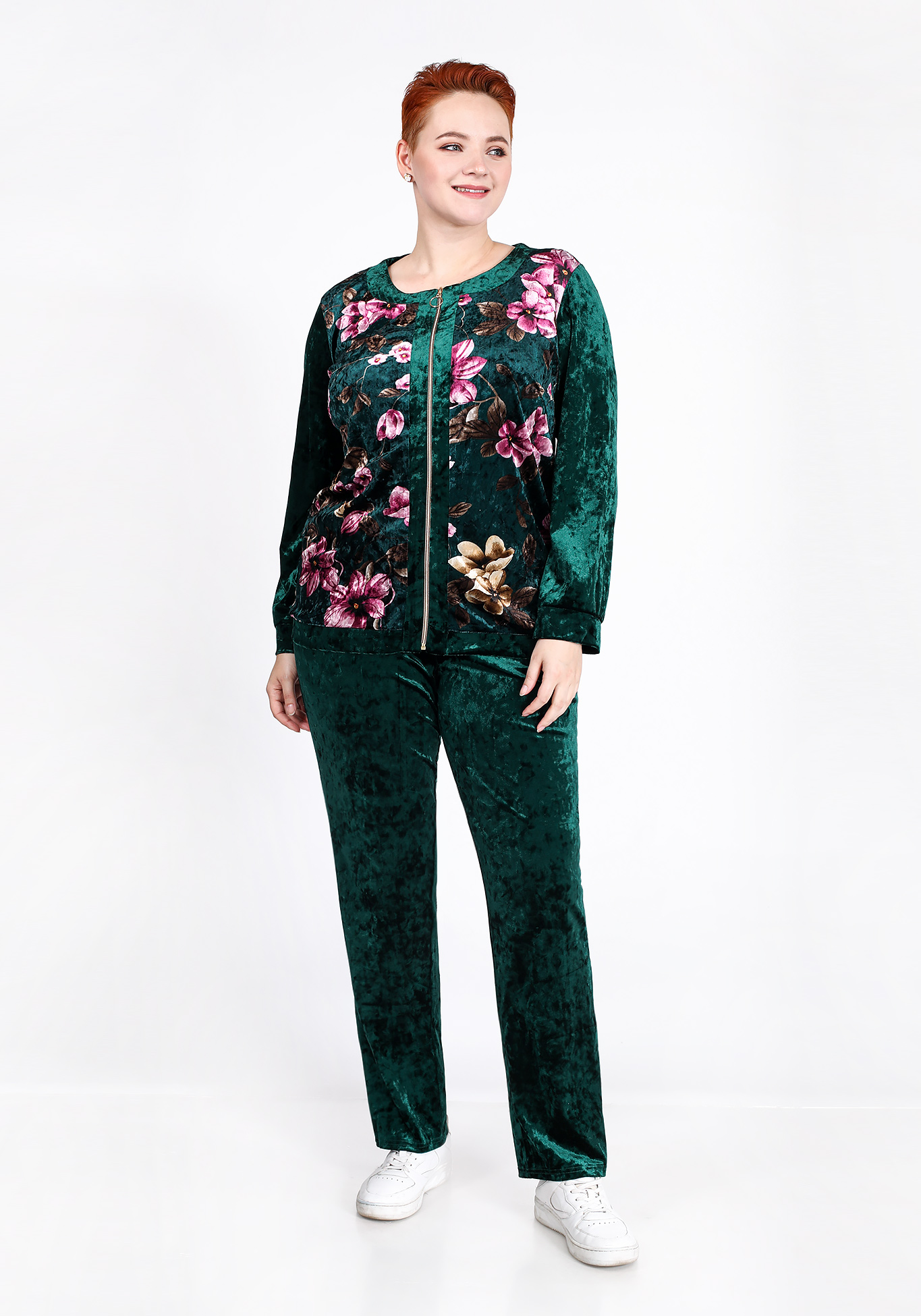 Костюм велюровый: бомбер и брюки Bianka Modeno, размер 50, цвет зеленый - фото 4