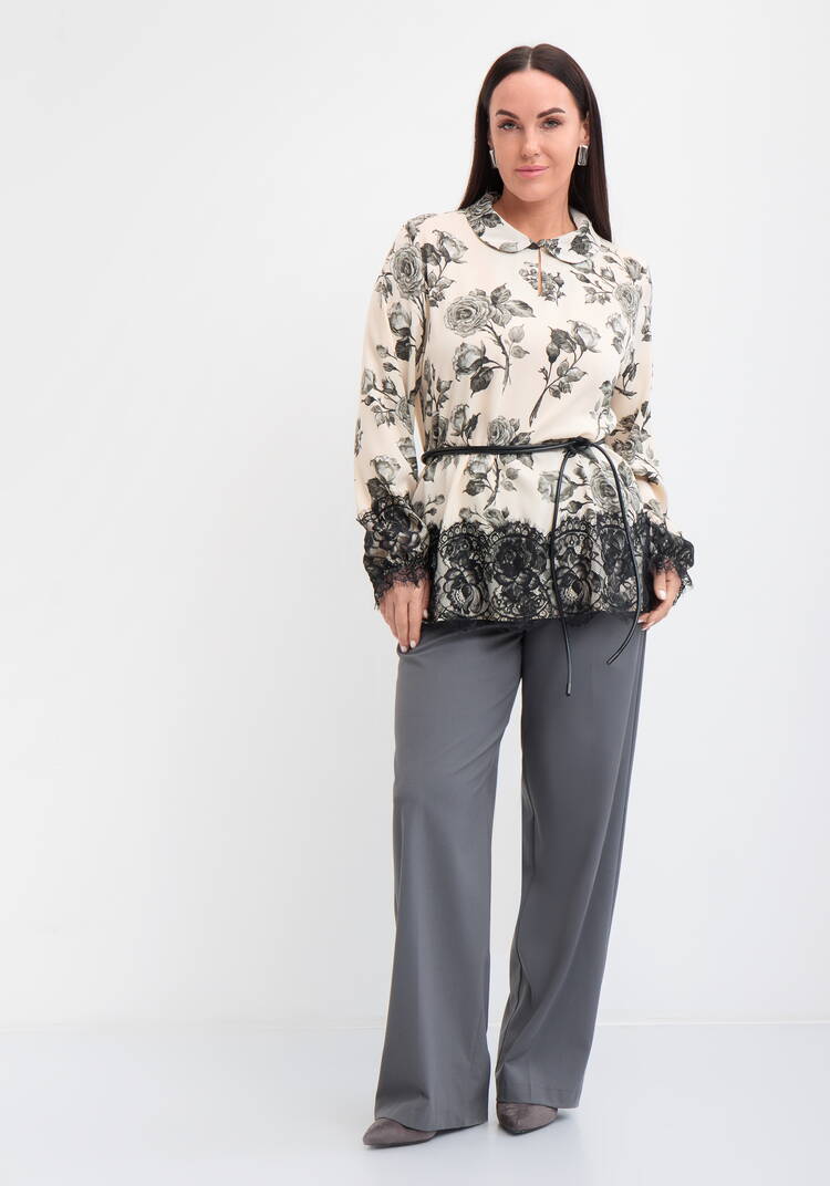 Блуза с кружевом и цветочным принтом шир.  750, рис. 8