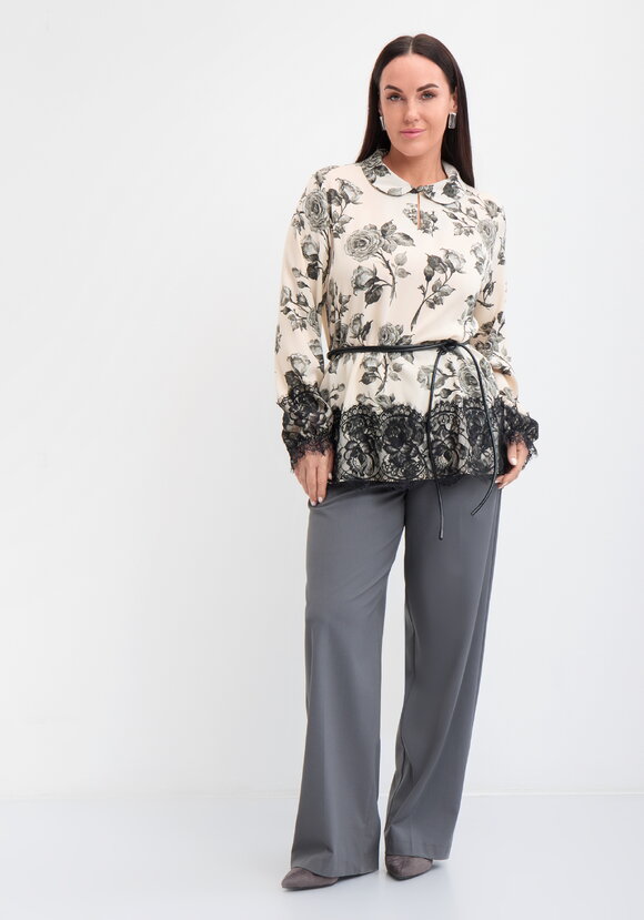 Блуза с кружевом и цветочным принтом шир.  580, рис. 8