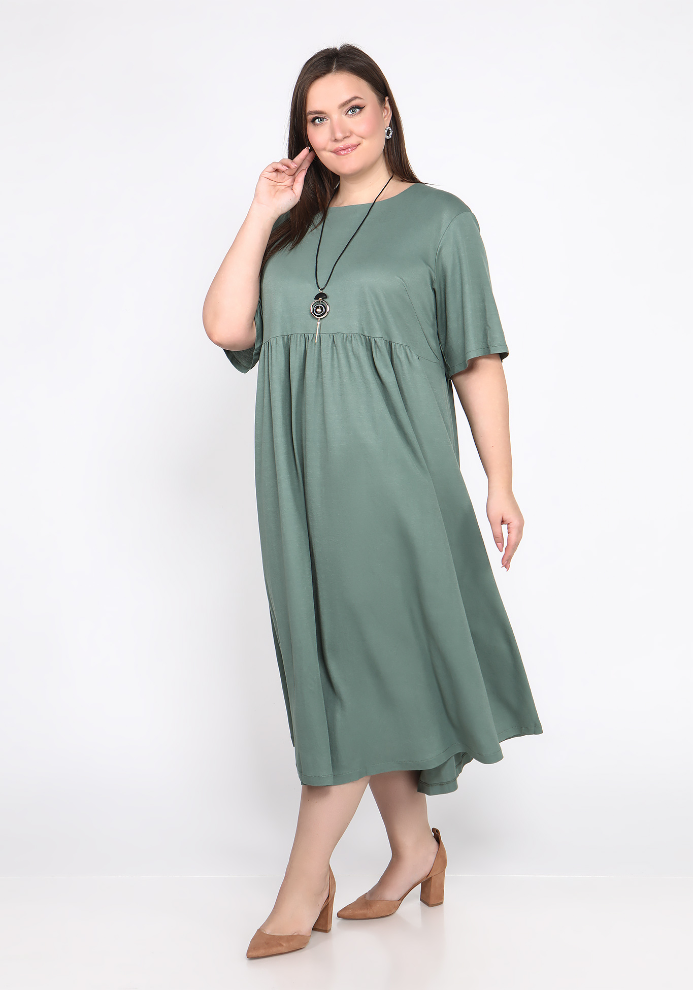 Платье однотонное свободного кроя миди Bianka Modeno, размер 50, цвет терракотовый - фото 3