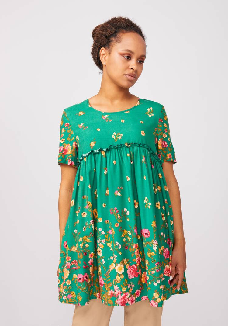 Туника с цветочным принтом свободного кроя шир.  750, рис. 4