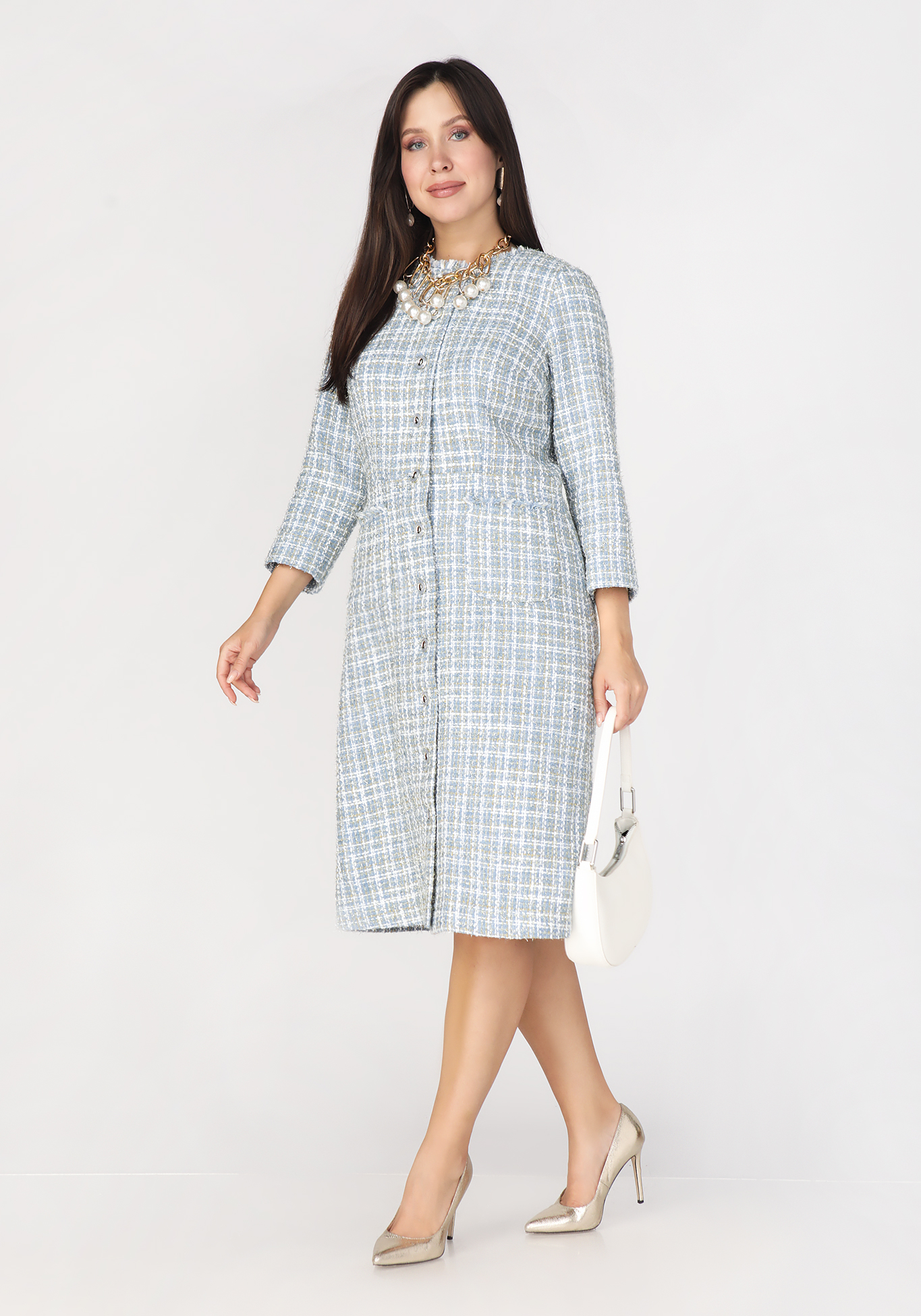 

Платье на пуговицах полуприталенное, Голубой