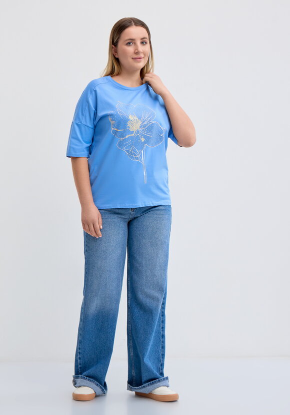 Футболка с цветочным принтом и стразами шир.  580, рис. 7