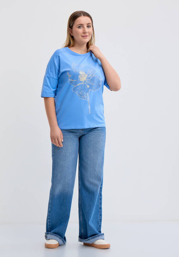 Футболка с цветочным принтом и стразами шир.  750, рис. 7