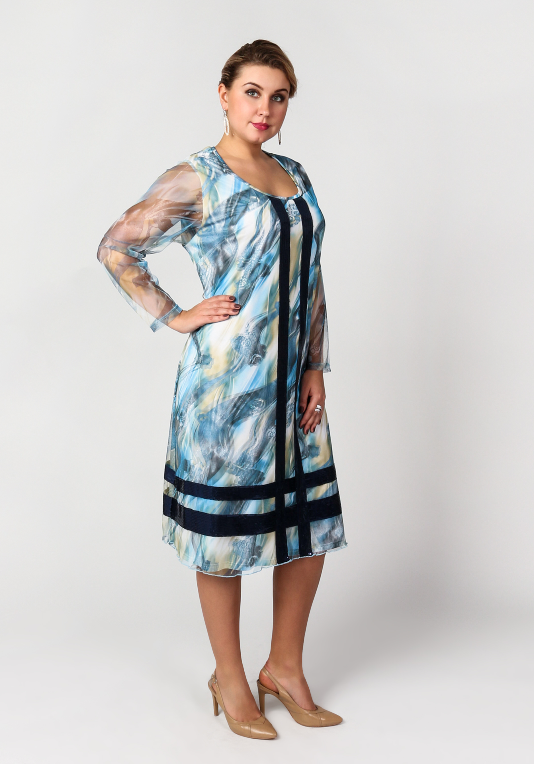 Платье с ажурными вставками GalaGrosso, размер 52, цвет синий - фото 2