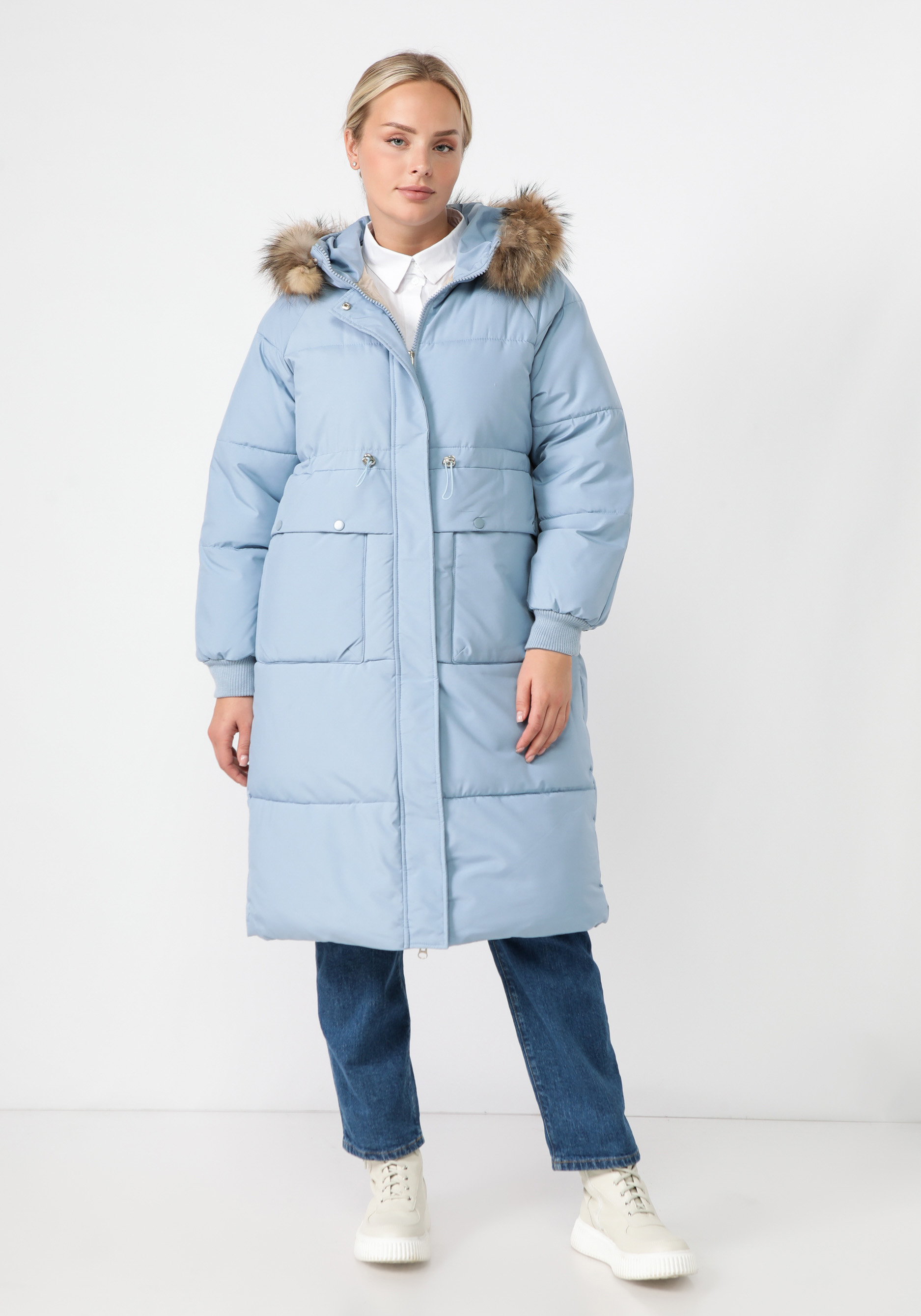 Пальто с меховой опушкой по капюшону VeraVo, цвет голубой, размер 48-50 - фото 3
