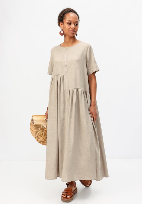 Платье с декоративной планкой и пуговицами шир.  580, рис. 1