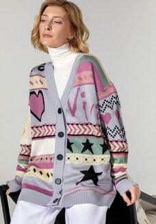 Кардиган удлиненный с ярким рисунком