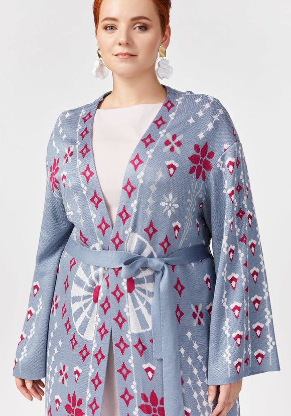 Кардиган с поясом и абстрактным рисунком шир.  580, рис. 10