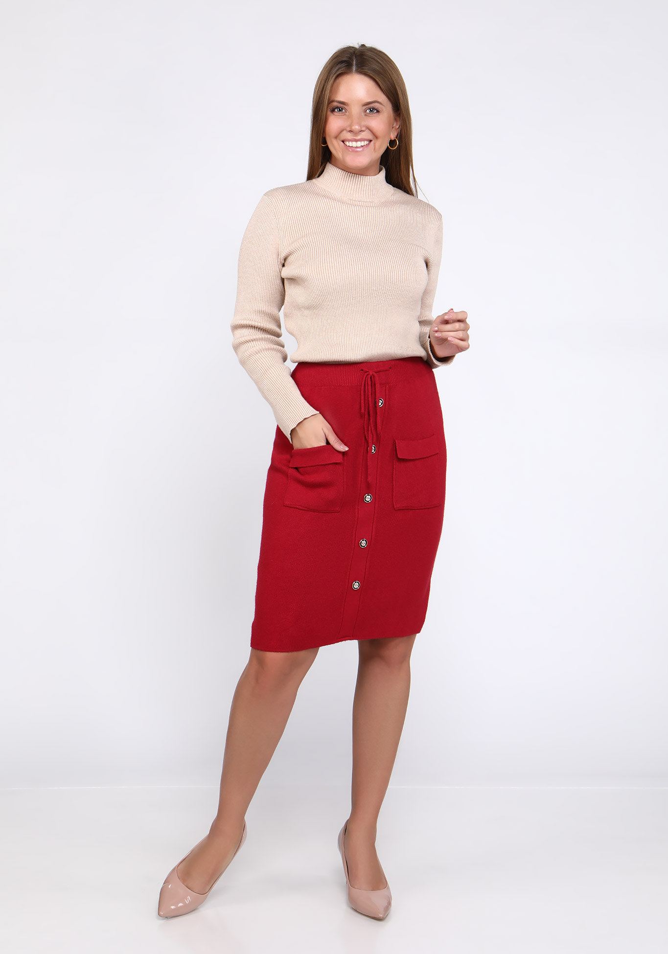 Женская юбка с карманами "Яркий образ", размер 52, цвет красный - фото 4