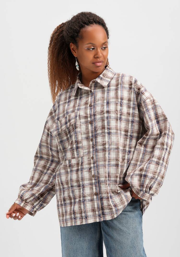 Рубашка в клетку свободного кроя шир.  750, рис. 7