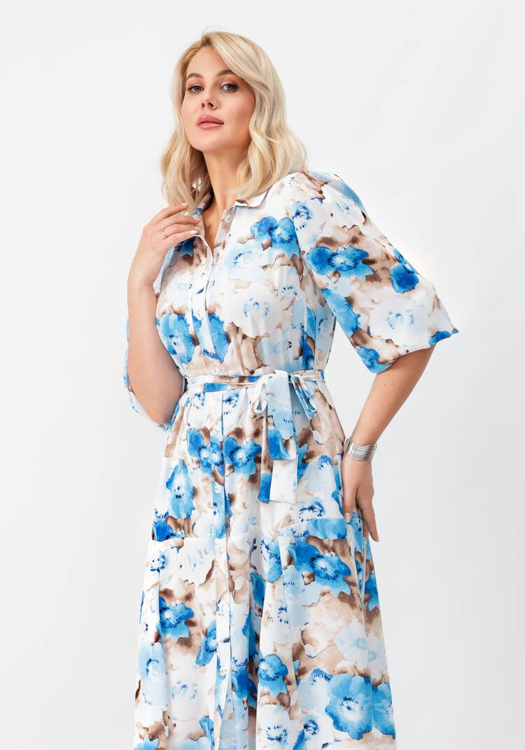 Платье на пуговицах с оригинальным принтом шир.  750, рис. 10