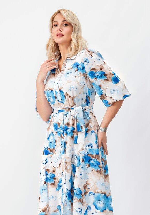 Платье на пуговицах с оригинальным принтом шир.  580, рис. 10