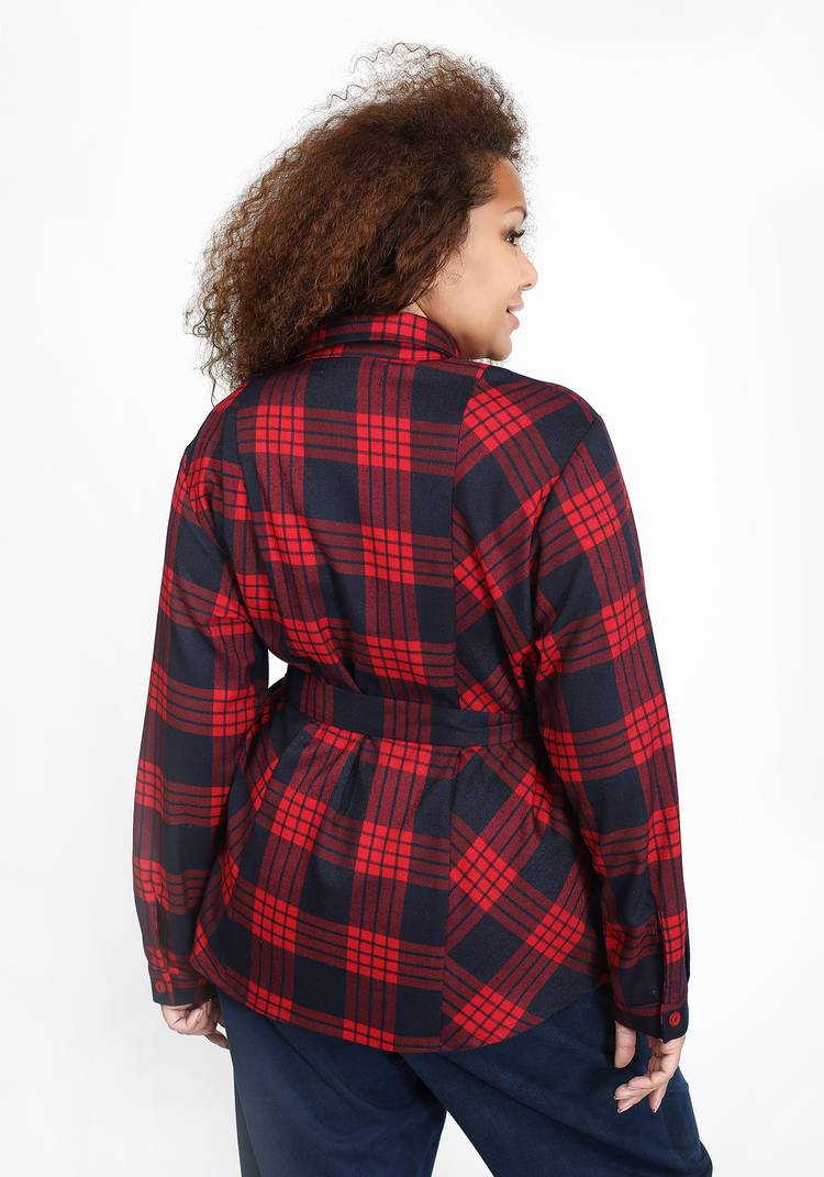 Блуза в клетку с поясом шир.  750, рис. 3