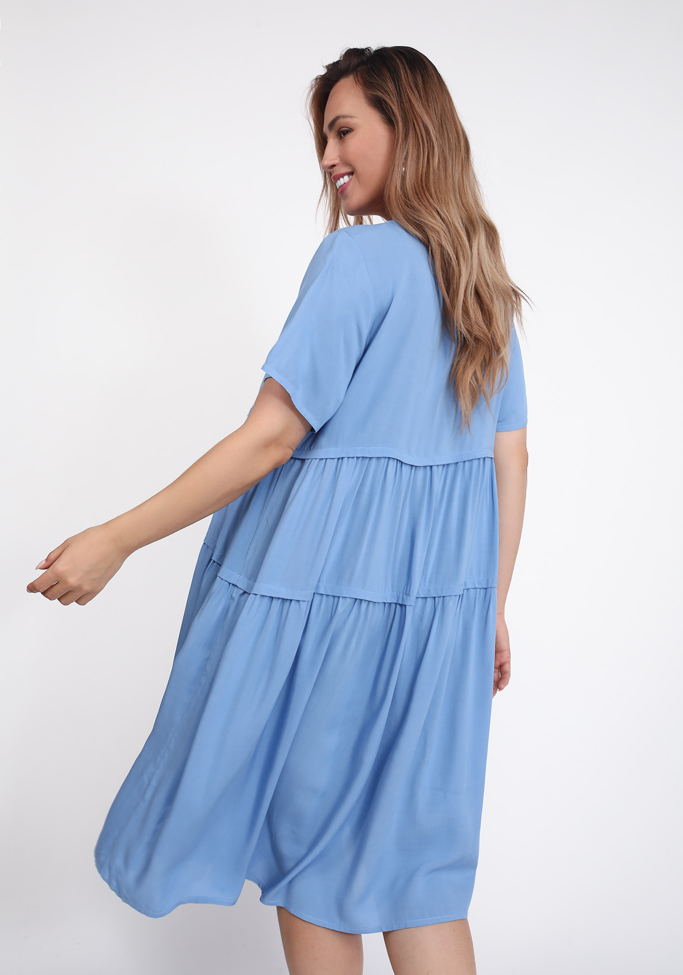 Платье однотонное с двумя ярусами City Code, размер 48, цвет голубой - фото 7