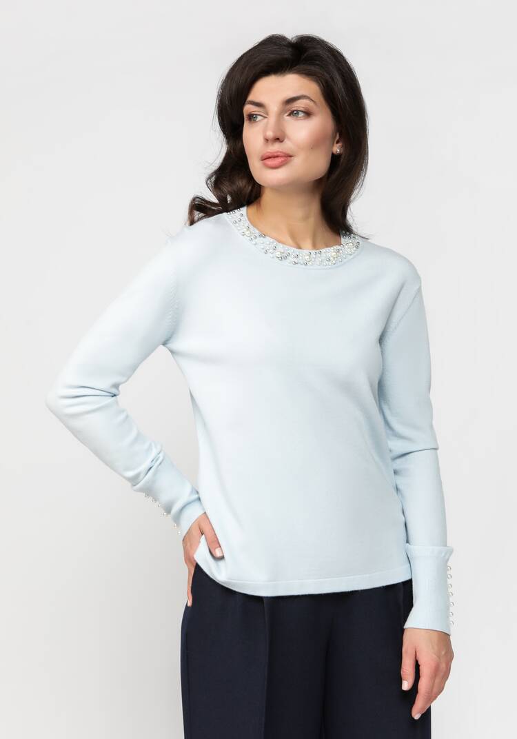 Джемпер с декором из жемчуга по горловине шир.  750, рис. 32