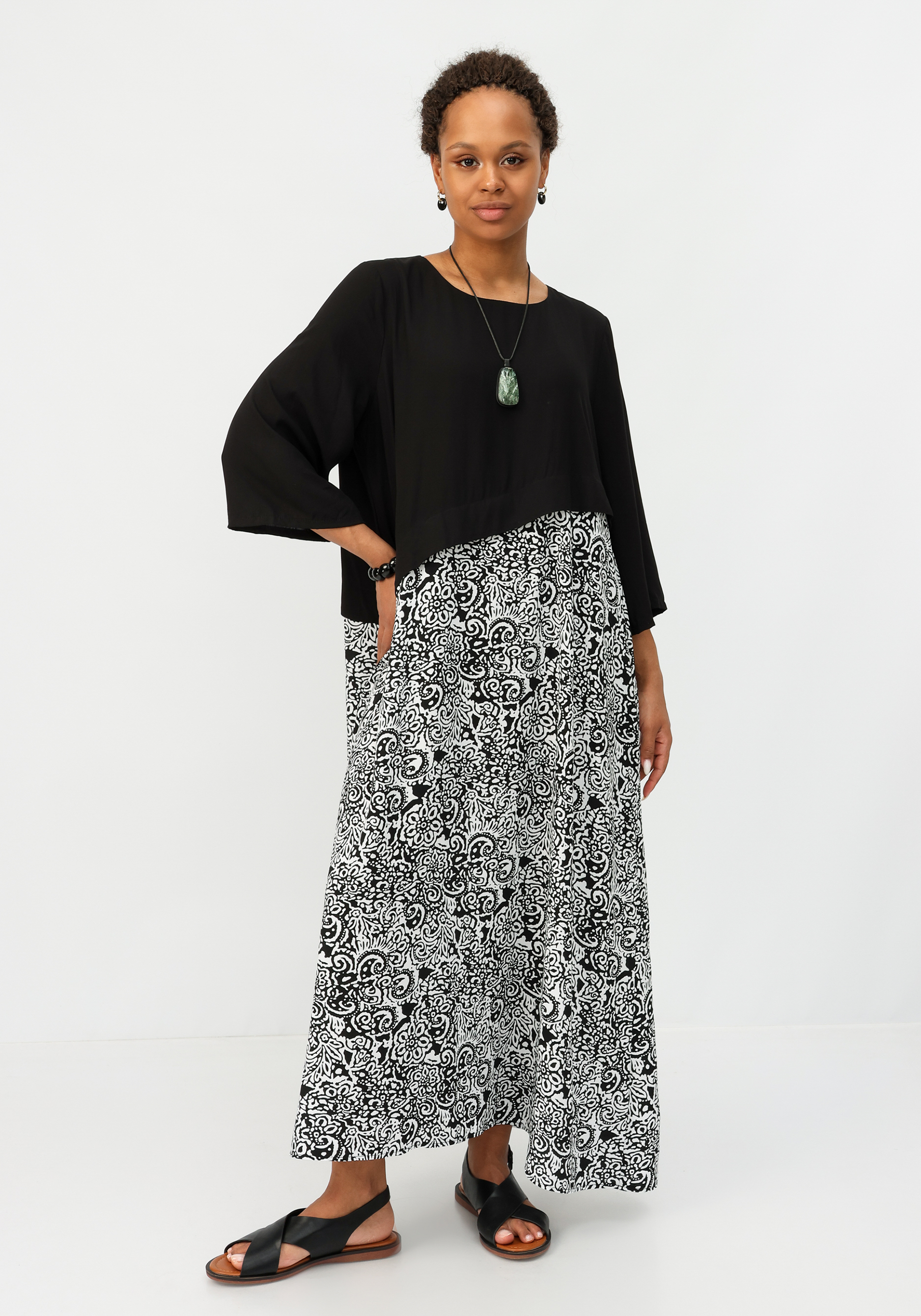 Платье комбинированное свободного кроя Frida, размер 54, цвет черный