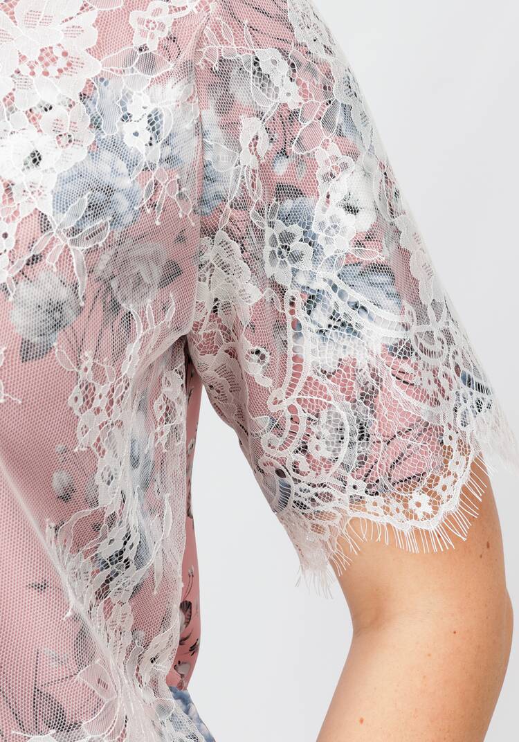 Блуза цветочная с кружевом шир.  750, рис. 5